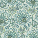 Sheffield Fabric - Verdigris | Aquas and Teals Damasks and Scrolls Wallpaper for Nursery, Entryway, and Bedroom