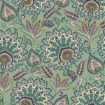 Sheffield Fabric - Summer Garden | Greens Damasks and Scrolls Wallpaper for Powder Room, Hallway, and Kitchen