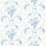 Eleanor - Water Drop | Blues Damasks and Scrolls Wallpaper for Half Bath, Nursery, and Hallway