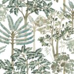 Cascade - Sea Glass | Aquas and Teals Trees and Leaves Wallpaper for Dining Room, Entryway, and Nursery